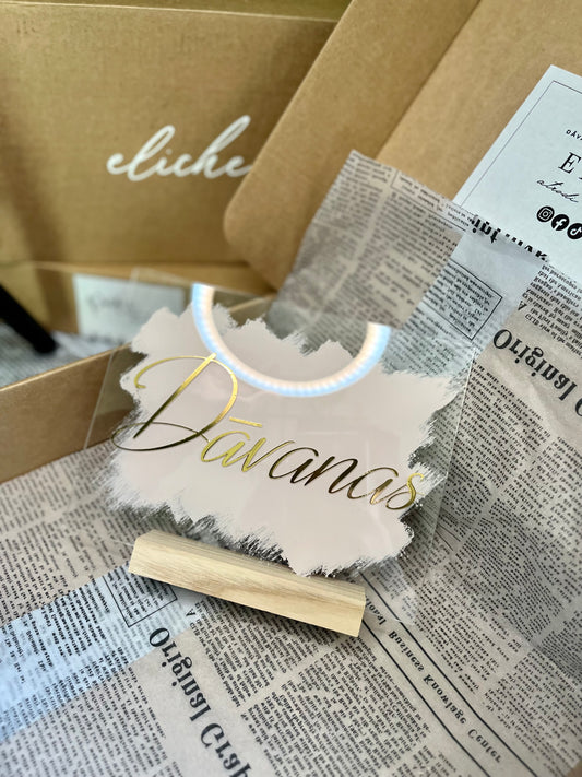 Akrila norāde dāvanu galdam "Dāvanas" kāzām