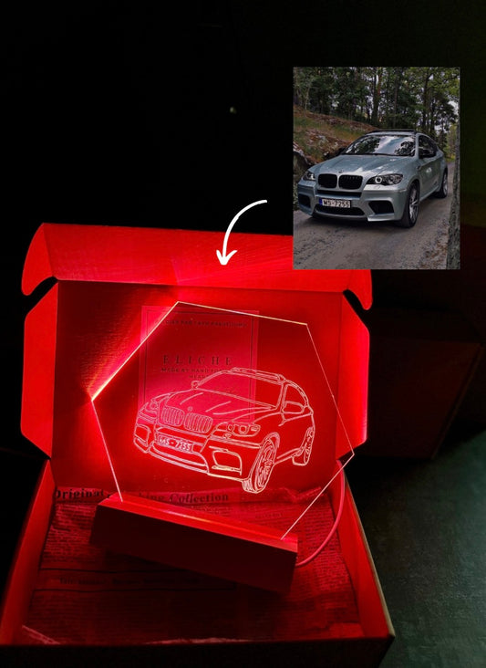 Personalizēta LED naktslampa ar auto kontūru no foto